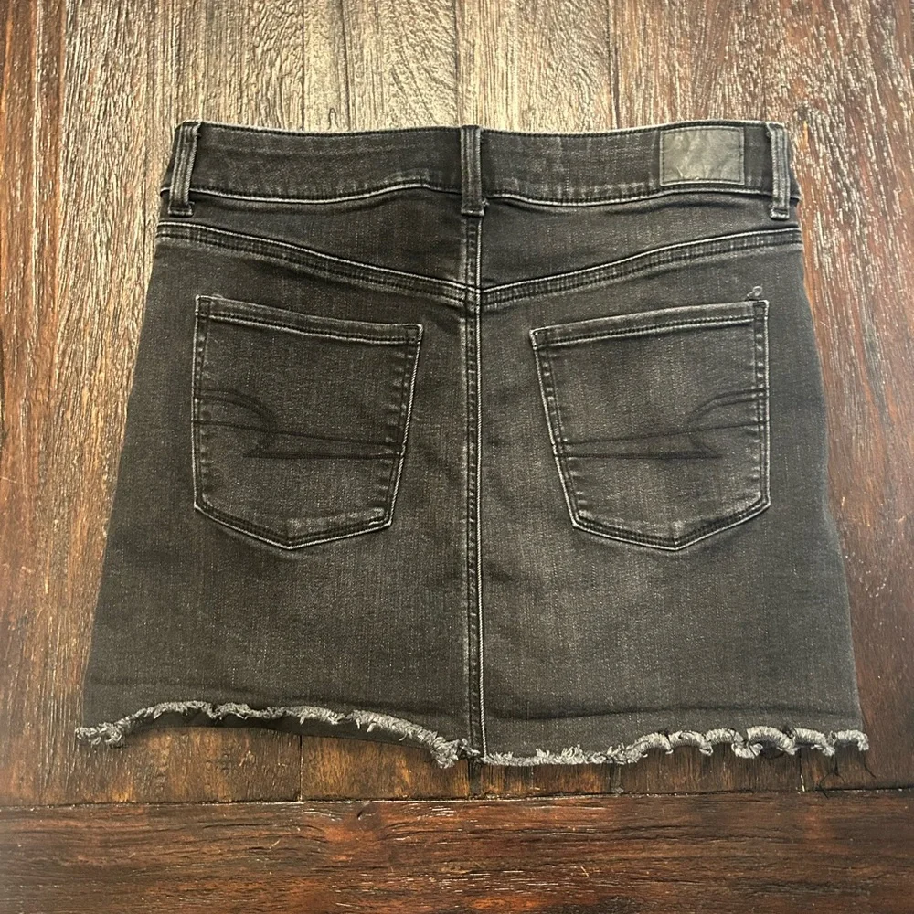 American Eagle Outfitters Washed Black Distressed Denim Cutoff Mini Skirt